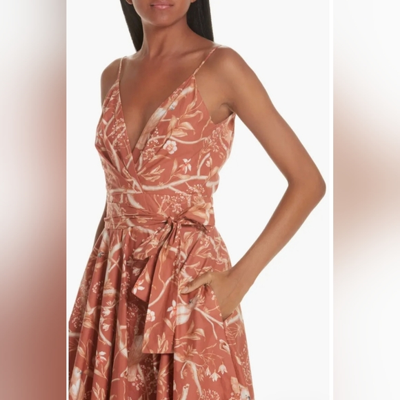 Johanna Ortiz Cacatua Belted Layered Bird Print Cotton Poplin Midi Dress 6 - Picture 7 of 15